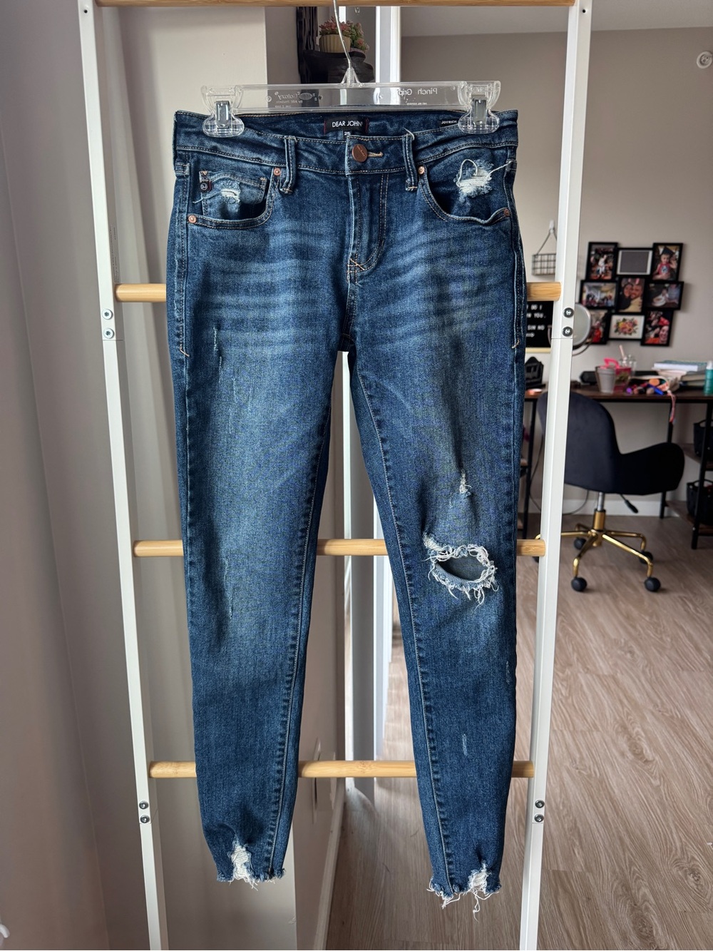 Dear John Joyrich Distressed Skinny Jeans Size 25 Dark Blue Denim Fall Layering